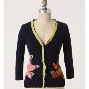 Anthro Floral Appliqué Cardi